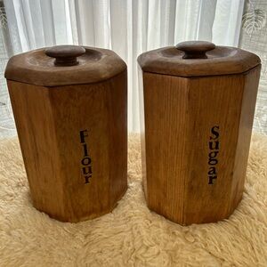 Vintage Wooden Flour and Sugar Canisters